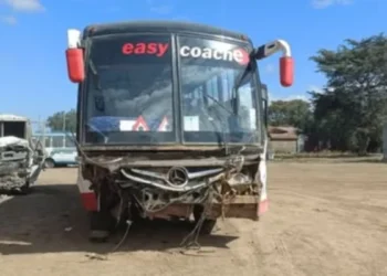 Wreckage of Easy coach bus involved in the fatal Kikopey accident along the Nairobi-Nakuru Highway