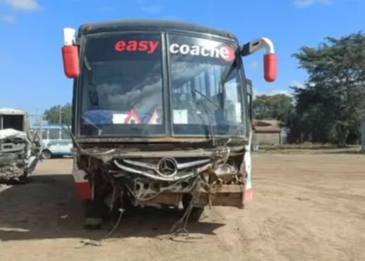 Wreckage of Easy coach bus involved in the fatal Kikopey accident along the Nairobi-Nakuru Highway