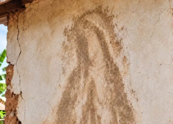 Mysterious image resembling the Virgin Mary reportedly seen on a wall inside a house in Kisii