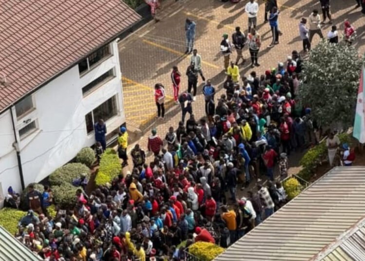 Burundians queue outside the Burundi Embassy in Nairobi amid Kenya foreign trader crackdown