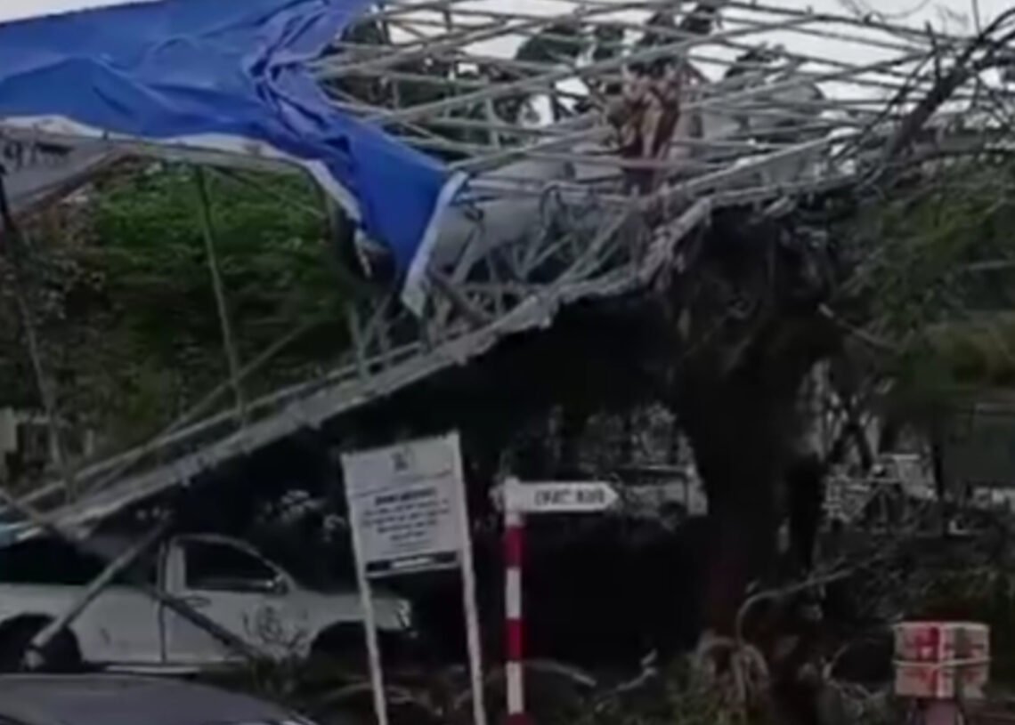 Fallen billboard damages parked vehicles in Kisumu CBD